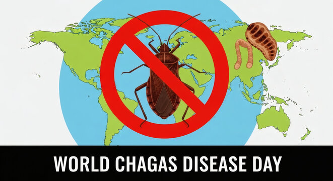 World Chagas Disease Day banner with bug and world map
