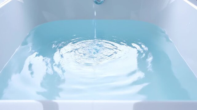 Clean running water filling a white ceramic bath tub