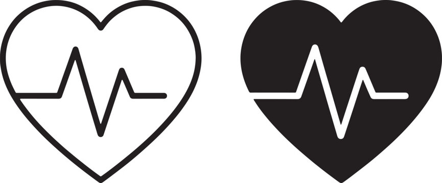 Art & Illustration, Medical heartbeat monitor and EKG pulse rate icons. Vector electrocardiogram symbols in heart and circle frames for healthcare.