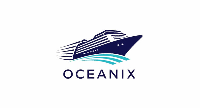 Modern cruise ship logo with motion lines for maritime travel and ocean tourism industry