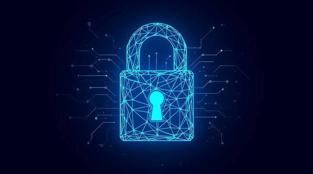 Digital Security - Illuminated Padlock Representing Data Protection.