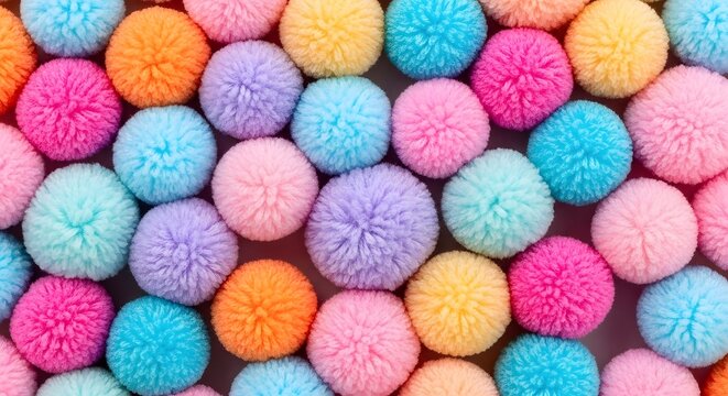 colorful pom poms texture background for crafts and design