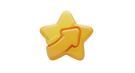 Golden three-dimensional star with curved arrow isolated on a transparent background © SULTANA