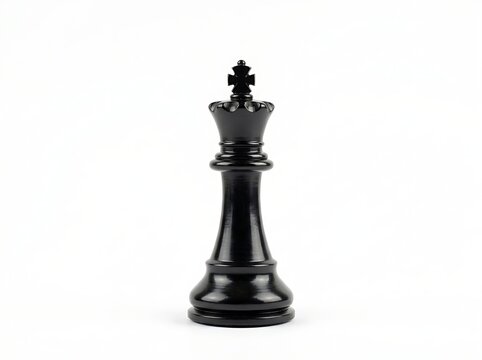 Sleek black king chess piece with a reflective finish isolated on white, highlighting themes of grandmaster strategy and success.