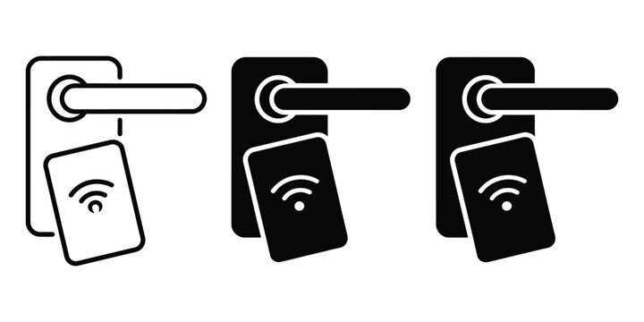 smart door lock icon, card tap access system, entry security vector illustration, smart home digital locking mechanism symbol