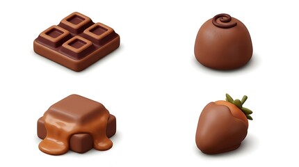 Fototapeta premium Four different types of chocolate confections arranged on a white background.