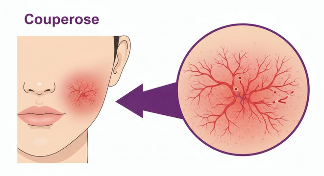 Couperose skin condition medical illustration showing facial redness
