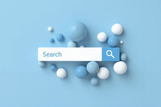 search button on blue background with white balls