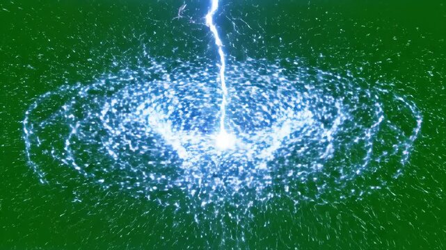 Green Screen Blue Electrical Lightning Vortex Energy Strike Impact Spark
