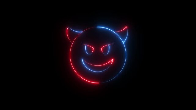 glowing neon devil icon animation . glowing neon demon emoticon. devil with grin face ,mockery emoticon ,cute demon
