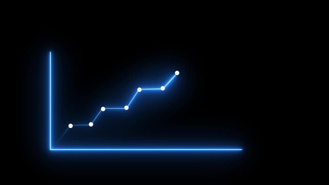 neon business graph growth concept animation. Business growth concept on graph chart showing growth of marketing sales profit up to future target.4k video animation