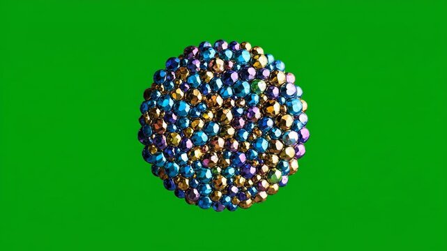 Green Screen Multi Colored Metallic Beads Colliding and Dissolving Into Dust
