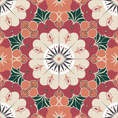 Fototapeta premium vector illustration hires Collection of High-Resolution Abstract Seamless ornament Patterns with Diverse Designs and Textures Mediterranean Tile Pattern with Colorful Floral Mandalas and Geometric