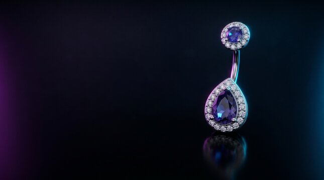 Elegant purple sapphire belly button ring isolated on dark gradient background
