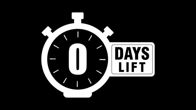 4k 5 days lift countdown 2D animation motion graphics template running numbers counting day, three days in a week, seven days left, 5 day to go. 4K HD video with black background white text.