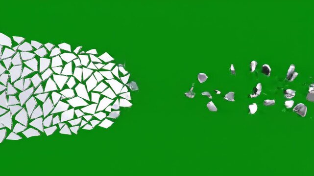 Green Screen Shattered Mirror Glass Flying Shards Explosion Transition