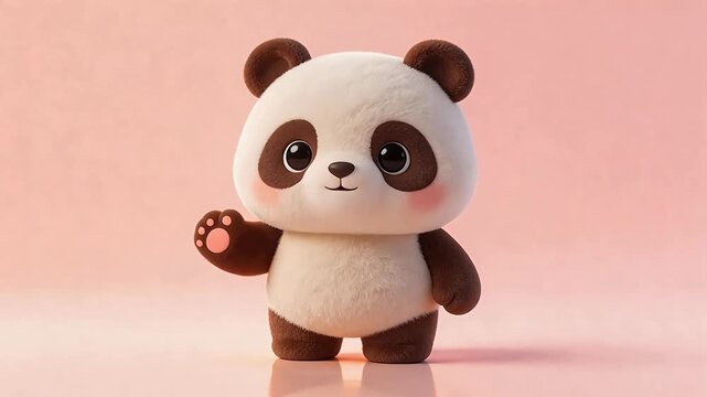 Cute panda plush toy on pink gradient background