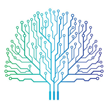 Circuit board tree illustration blue and green gradient
