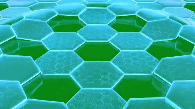 Green Screen Glowing Blue Hexagonal Grid Force Field Expanding