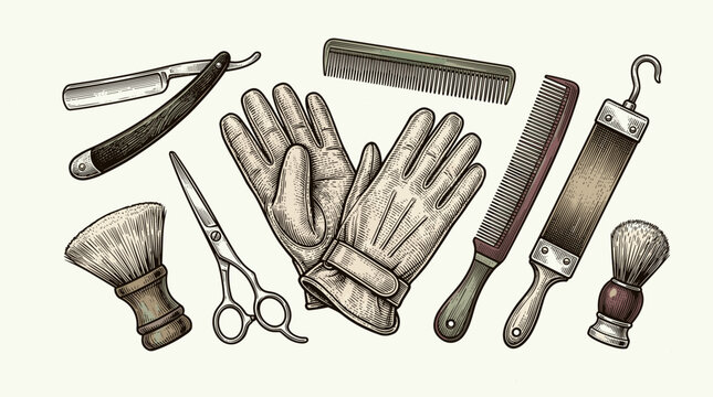 Vintage barber tools and accessories illustration