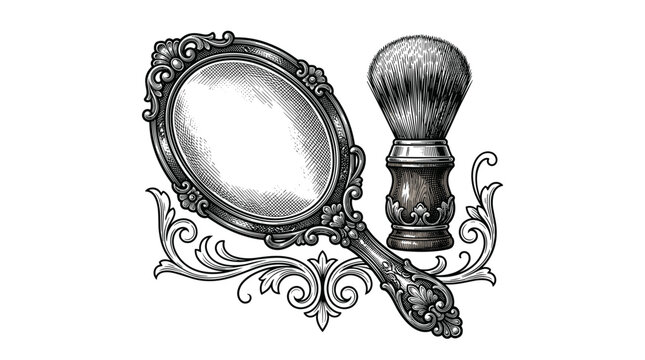 Vintage Hand Mirror and Shaving Brush Illustration
