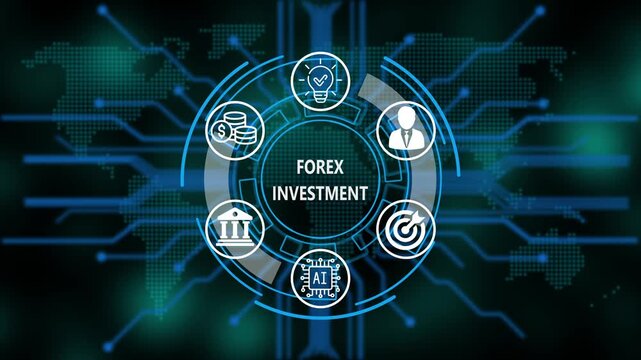  &ldquo;Forex Investment, Artificial Intelligence, and Global Business Network Technology Concept&rdquo;. Digital circuit board on world background. Representing artificial intelligence, and future technology