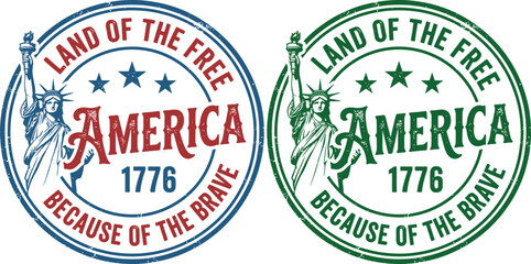 Obraz premium American patriotic stamp designs with statue of liberty and founding year