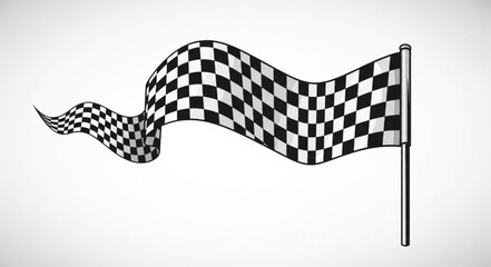 Fototapeta premium Waving checkered flag on pole black and white sketch.
