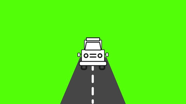 Animated ambulance driving on road green screen background medic emergency vehicle transport seamless loop flat design motion graphic elements for healthcare hospital health first aid and care concept