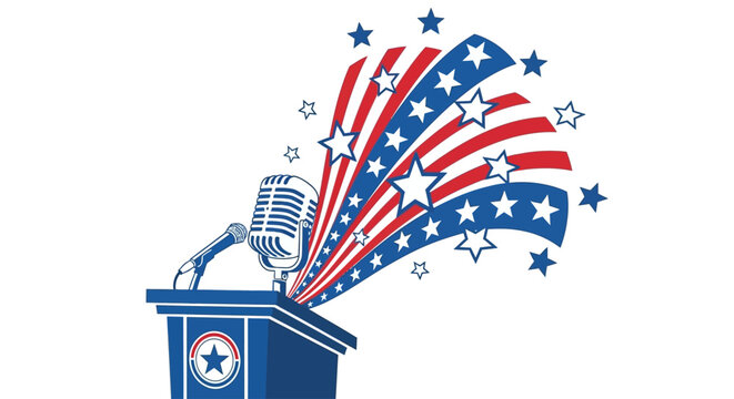 American Patriotic Podium Microphone Illustration.