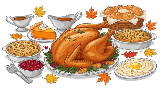 Roasted Turkey with Fall Food Decor.