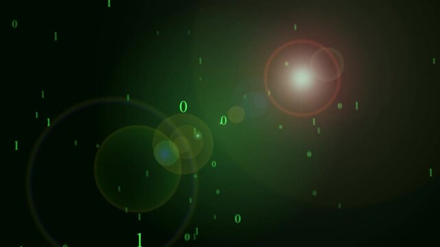Abstract green hacker binary codes flying motion graphic background loops futuristic digital technology data network cyberspace artificial intelligence computer systems glowing particles lens flare hd