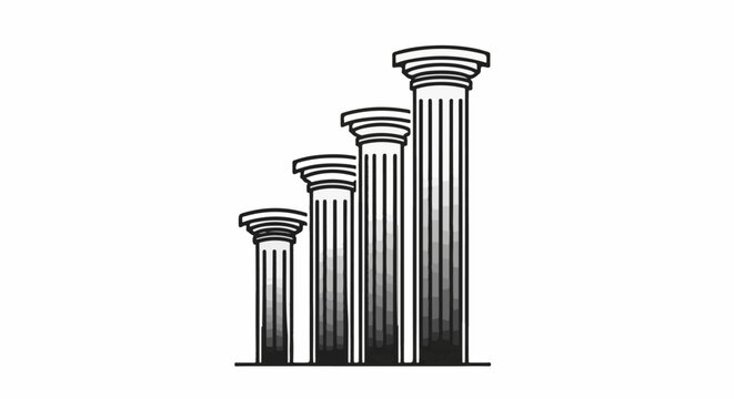 Four columns of varying heights, diminishing in size from right to left, stand on a solid base