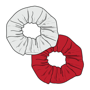 Hair scrunchies vector design technical flat drawing.