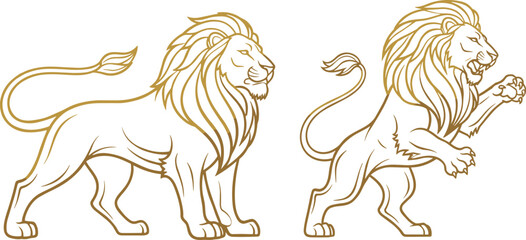 Lion Icon Set Featuring Various Poses and Majestic Designs for Wildlife, Animal, and Strength Graphics © Maslima