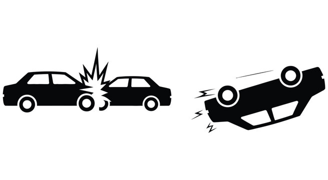 Car accident illustration collision and rollover crash scenes vector graphic