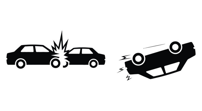 Vehicle accident graphics collision and rollover crash concept vector illustration