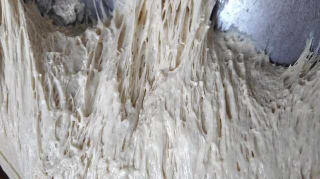 Sourdough starter bubbling dough macro close up fermented bread texture active natural yeast baking process concept
