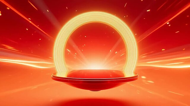 Glowing orange ring on red platform
