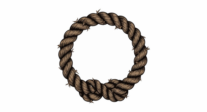 A thick, twisted rope forms a circular loop with a knotted section at the bottom