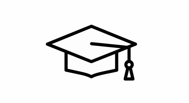 Simple black outline of a graduation cap with a tassel