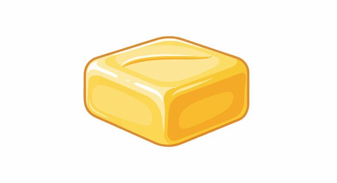 A single block of yellow butter with rounded edges and a curved indentation on top