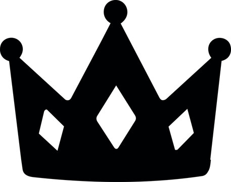 A black silhouette royal crown with diamond gemstone cutouts in a minimalist flat icon styl