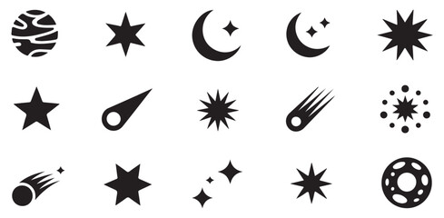 Various space and star related icons including planets comets and galaxies. © MdSamsul