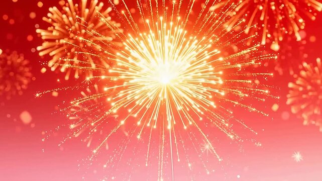 Golden and white fireworks over red sky