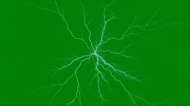Green Screen Bright Blue Lightning Strike Bursting Outward