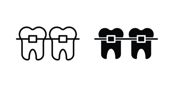 Teeth with braces icon design. Black outline pictogram