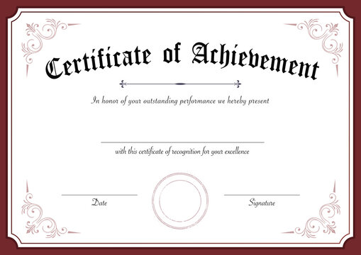 Elegant retro certificate of achievement template with decorative border and ornate flourishes