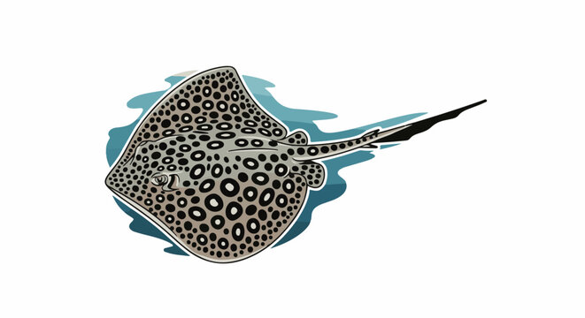 Spotted stingray with tail, depicted in a stylized, flat graphic illustration