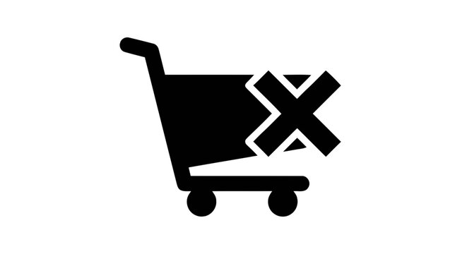 Vector illustration of shopping cart icon with a cross mark, indicating removal or empty cart on a transparent background